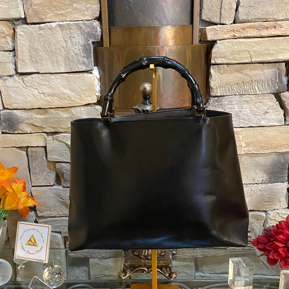 Gucci Black Leather Tote with Bamboo Handles (EUC)